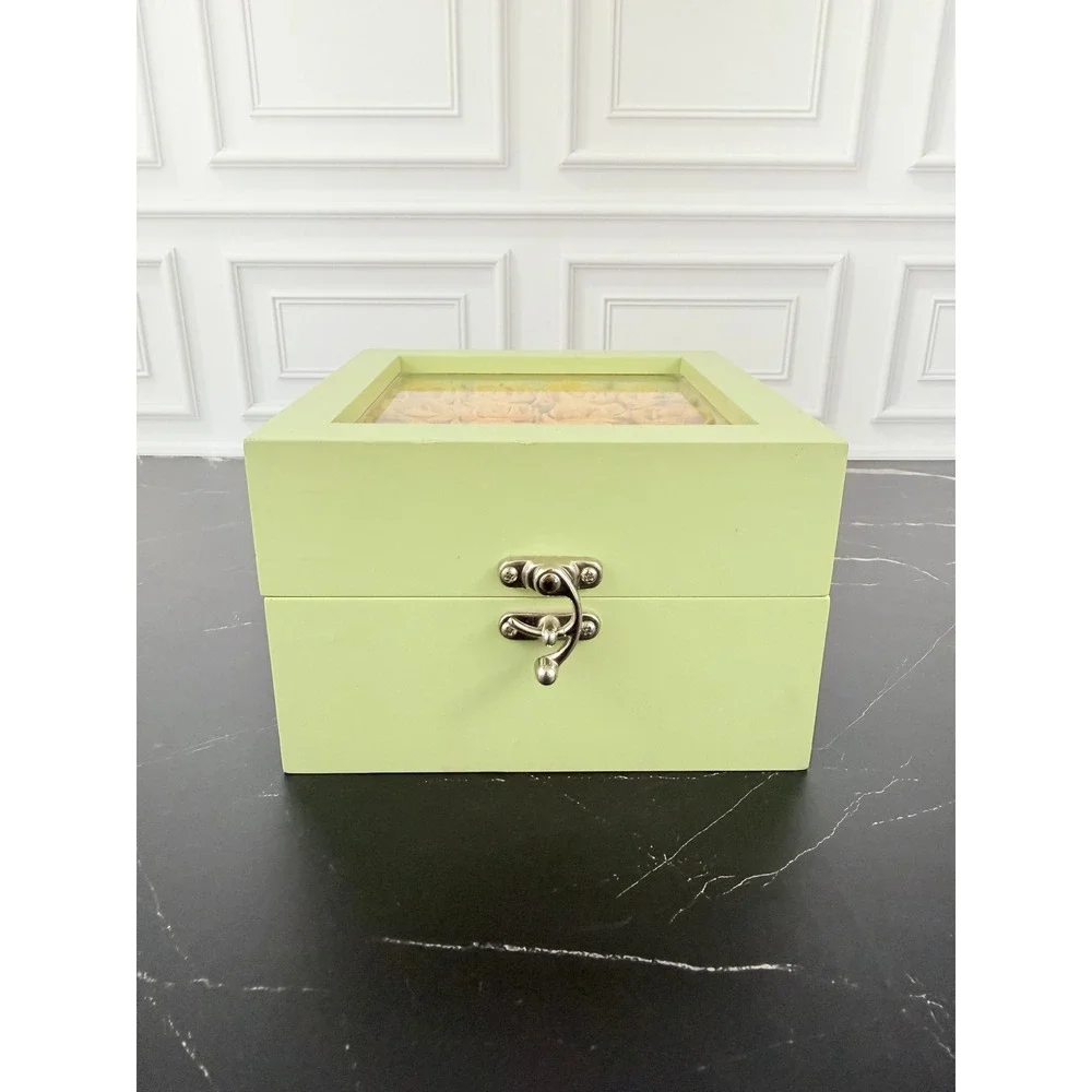 Sage Green Wooden Latching Shadow Box Yellow Roses 6